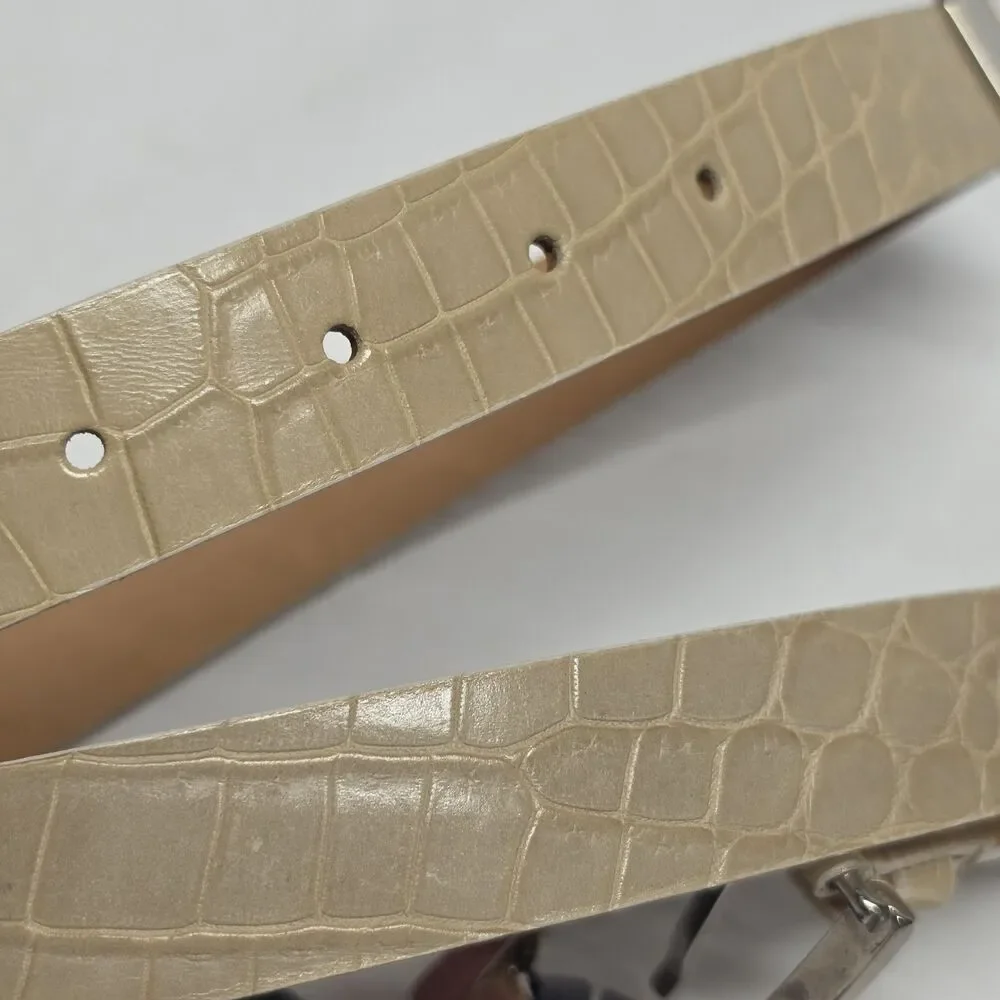 Vintage Sangiorgio Genuine Beige Leather Croco Embossed Belt Women's L Italy NWT